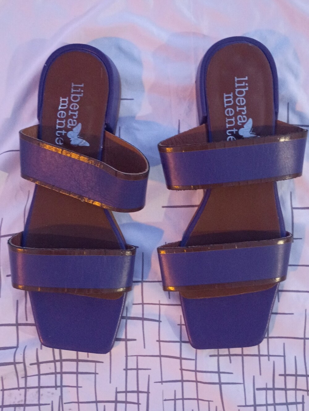 Libera Mente Purple Leather Slides Sandals 39 Made In Italy Square Toe Butterfly